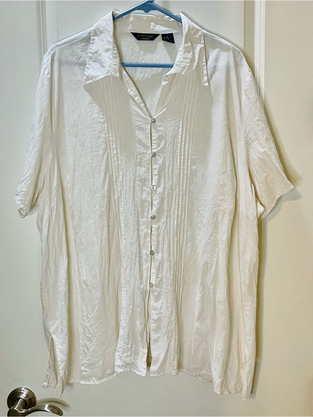 ecologie 100% Linen White Pintuck Button-Down Shirt 3X